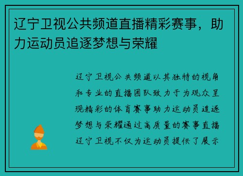 辽宁卫视公共频道直播精彩赛事，助力运动员追逐梦想与荣耀